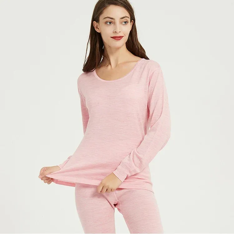 100% Merino Wool Women's Thermal Underwear Set - Thick & Warm Winter Base Layer