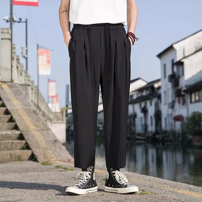 2023 Summer Men's Chinese Style High Street Casual Pants Elastic Waist Loose Sweatpants Black/Grey/Khaki Color Trousers  M-5XL