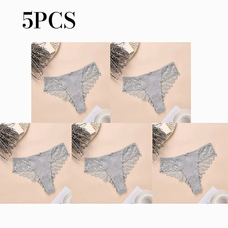 3/5Pcs Women Panties Plus Size Sexy Cotton Thong G-string Underwear Low-rise Female Briefs Ladies Underpants Solid Color Panties