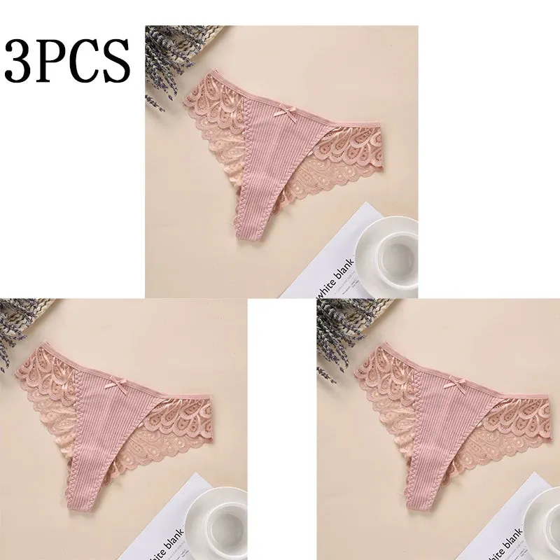 3/5Pcs Women Panties Plus Size Sexy Cotton Thong G-string Underwear Low-rise Female Briefs Ladies Underpants Solid Color Panties