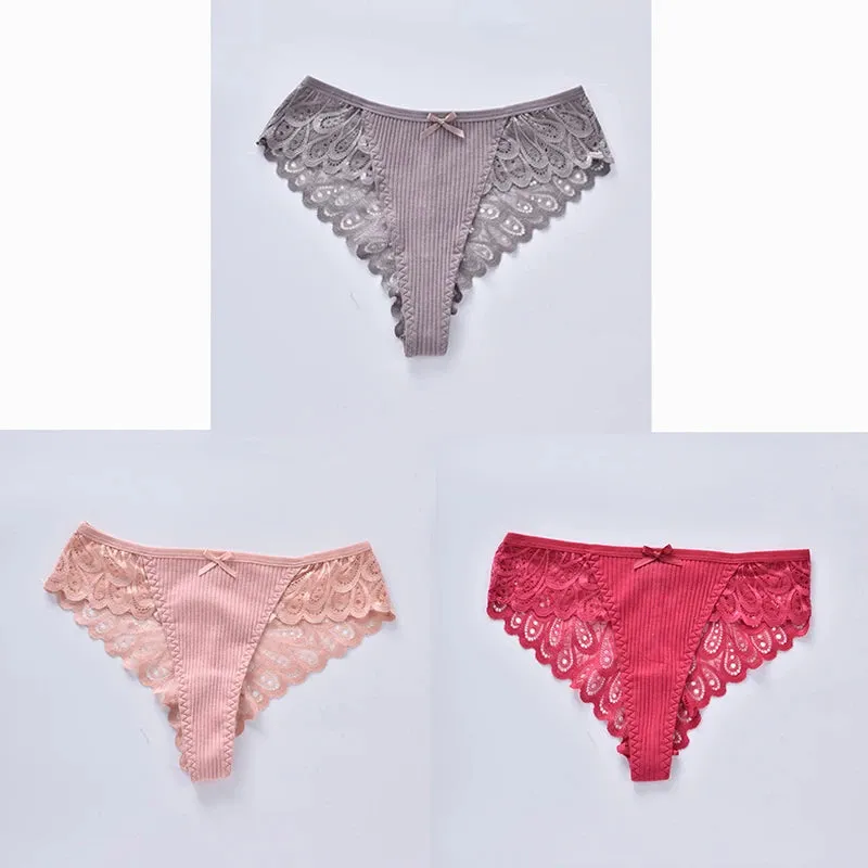 3/5Pcs Women Panties Plus Size Sexy Cotton Thong G-string Underwear Low-rise Female Briefs Ladies Underpants Solid Color Panties