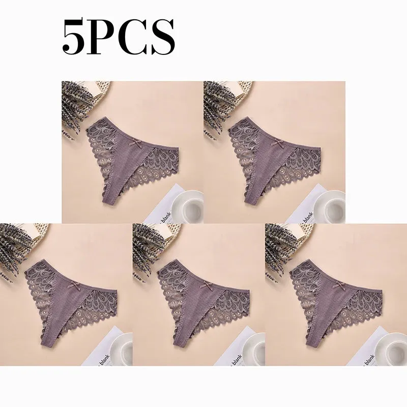 3/5Pcs Women Panties Plus Size Sexy Cotton Thong G-string Underwear Low-rise Female Briefs Ladies Underpants Solid Color Panties