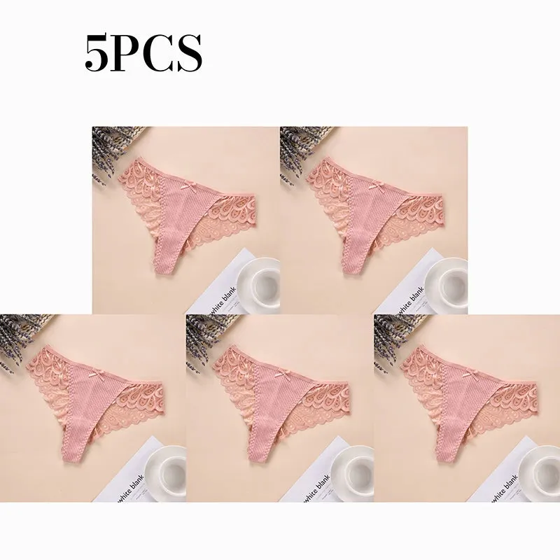 3/5Pcs Women Panties Plus Size Sexy Cotton Thong G-string Underwear Low-rise Female Briefs Ladies Underpants Solid Color Panties