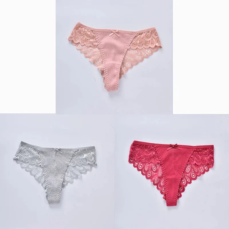3/5Pcs Women Panties Plus Size Sexy Cotton Thong G-string Underwear Low-rise Female Briefs Ladies Underpants Solid Color Panties