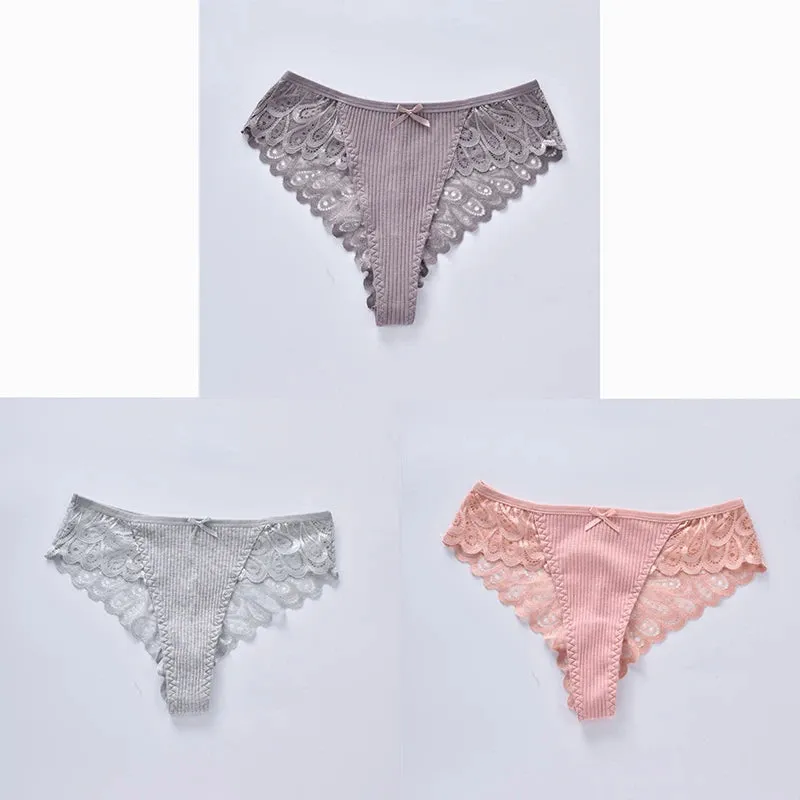 3/5Pcs Women Panties Plus Size Sexy Cotton Thong G-string Underwear Low-rise Female Briefs Ladies Underpants Solid Color Panties