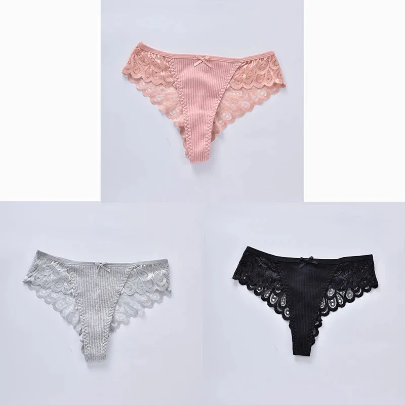 3/5Pcs Women Panties Plus Size Sexy Cotton Thong G-string Underwear Low-rise Female Briefs Ladies Underpants Solid Color Panties