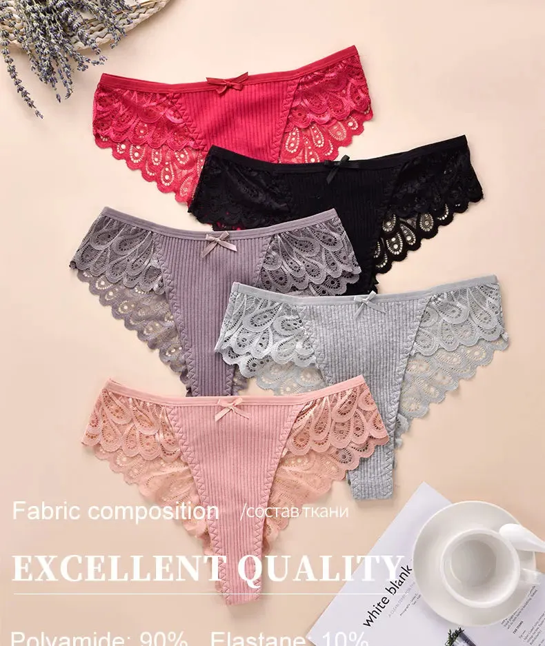 3/5Pcs Women Panties Plus Size Sexy Cotton Thong G-string Underwear Low-rise Female Briefs Ladies Underpants Solid Color Panties