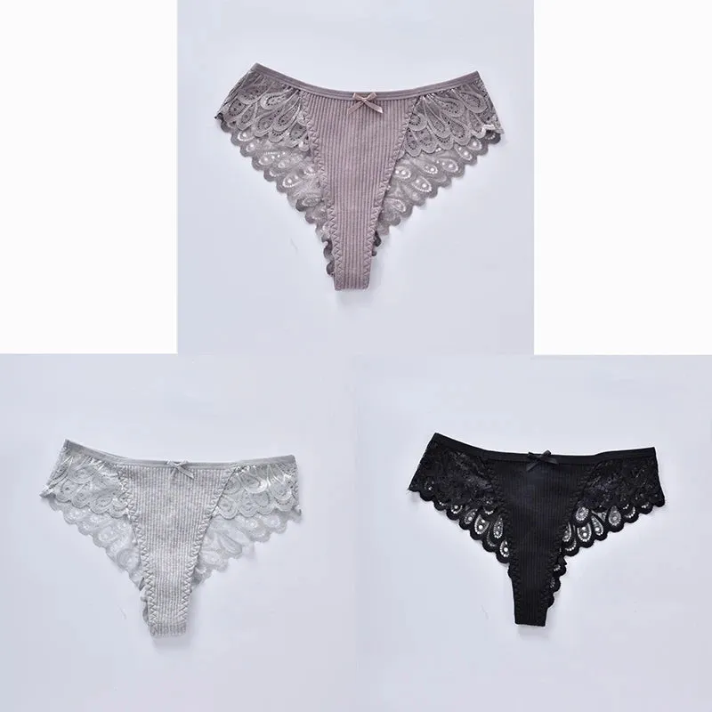 3/5Pcs Women Panties Plus Size Sexy Cotton Thong G-string Underwear Low-rise Female Briefs Ladies Underpants Solid Color Panties