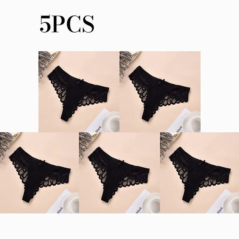 3/5Pcs Women Panties Plus Size Sexy Cotton Thong G-string Underwear Low-rise Female Briefs Ladies Underpants Solid Color Panties
