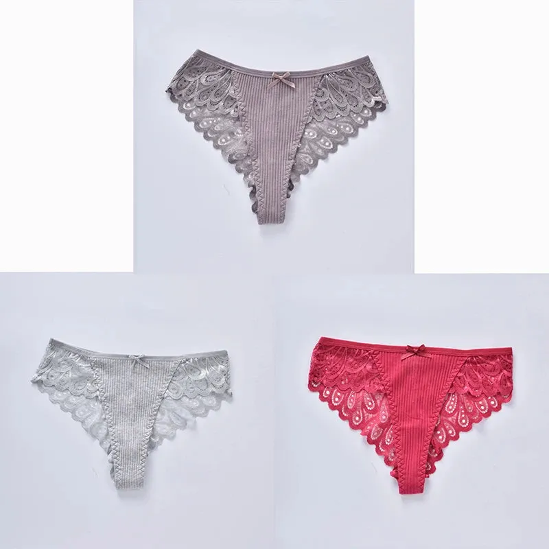 3/5Pcs Women Panties Plus Size Sexy Cotton Thong G-string Underwear Low-rise Female Briefs Ladies Underpants Solid Color Panties