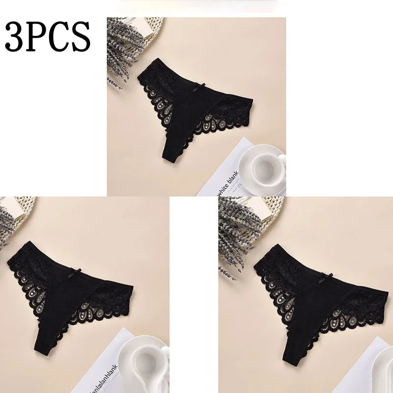 3/5Pcs Women Panties Plus Size Sexy Cotton Thong G-string Underwear Low-rise Female Briefs Ladies Underpants Solid Color Panties