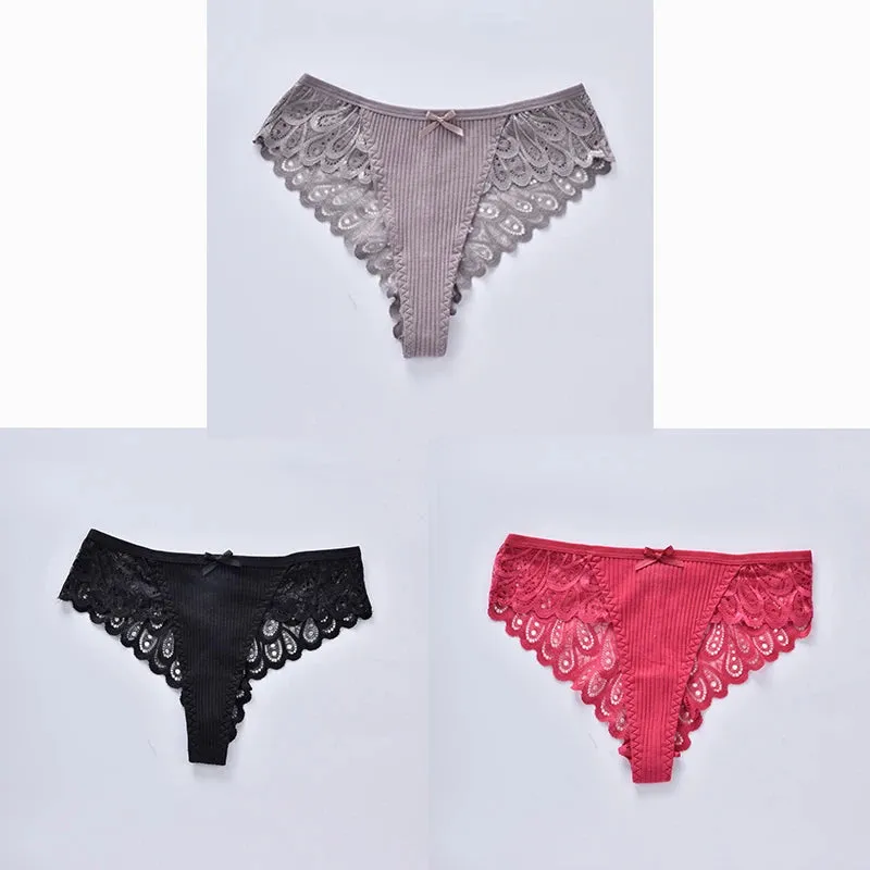 3/5Pcs Women Panties Plus Size Sexy Cotton Thong G-string Underwear Low-rise Female Briefs Ladies Underpants Solid Color Panties