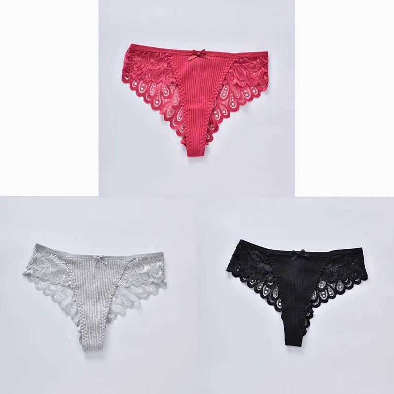 3/5Pcs Women Panties Plus Size Sexy Cotton Thong G-string Underwear Low-rise Female Briefs Ladies Underpants Solid Color Panties