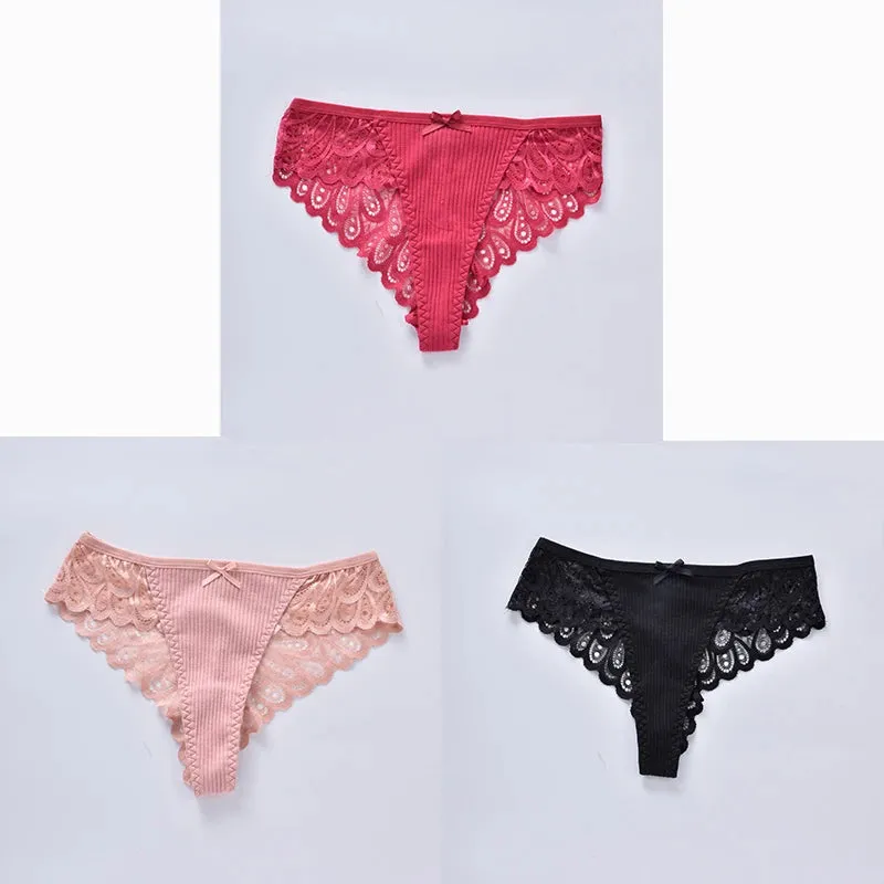 3/5Pcs Women Panties Plus Size Sexy Cotton Thong G-string Underwear Low-rise Female Briefs Ladies Underpants Solid Color Panties