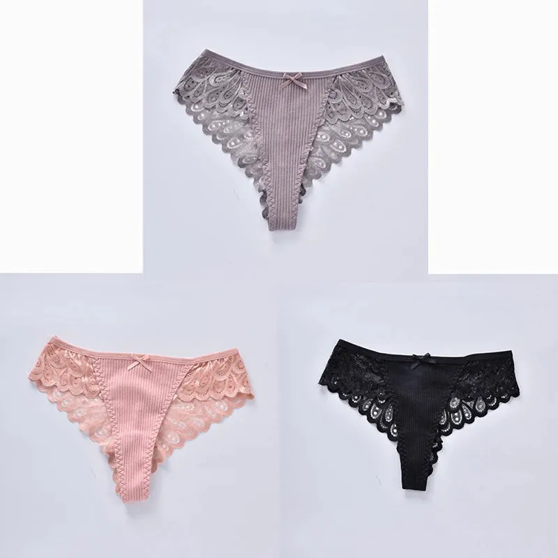 3/5Pcs Women Panties Plus Size Sexy Cotton Thong G-string Underwear Low-rise Female Briefs Ladies Underpants Solid Color Panties