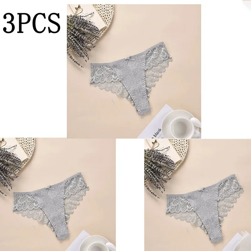 3/5Pcs Women Panties Plus Size Sexy Cotton Thong G-string Underwear Low-rise Female Briefs Ladies Underpants Solid Color Panties