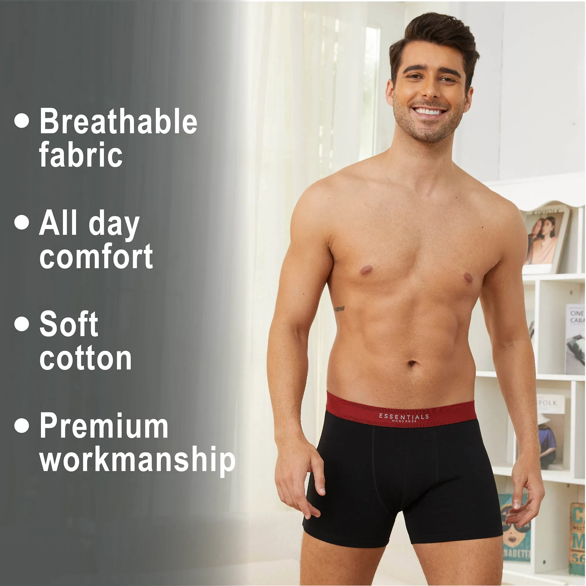 6PK Mens Boxer Premium Black - Contrast Wb