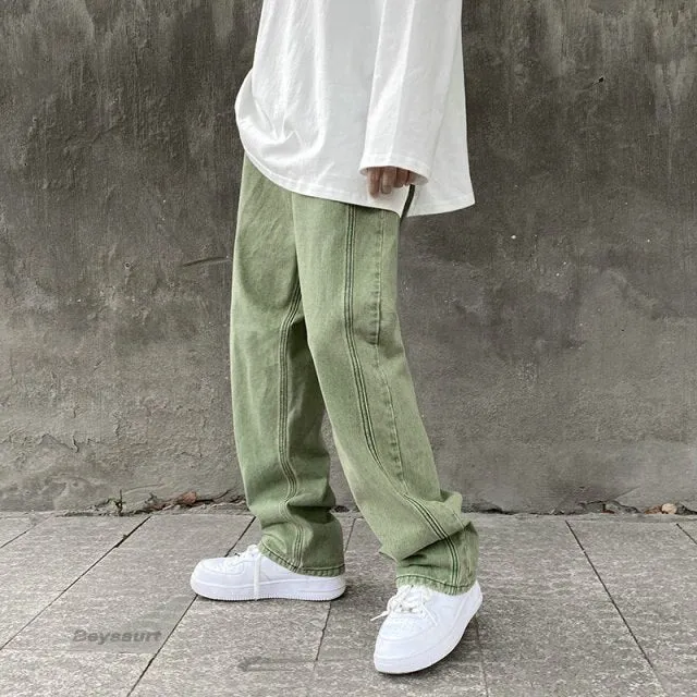 Aidase Purple Green jeans men Loose Stylish pants Hiphop clothing Big sizes xxxl 4xl 5xl Autumn Winter Spring Men's Jeans Pants
