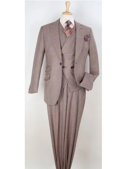 Apollo King Mens Classic Fit Purple Plaid 100% Wool 3 Piece Suit