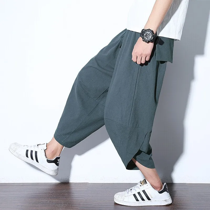 Baggy Cotton Harem Pants Men Summer Japanese Vintage Striped Men Women Hip Hop Plus Size Wide Leg Pants Pantalon