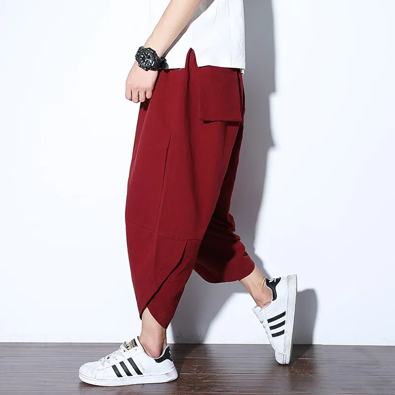 Baggy Cotton Harem Pants Men Summer Japanese Vintage Striped Men Women Hip Hop Plus Size Wide Leg Pants Pantalon