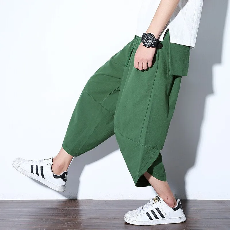 Baggy Cotton Harem Pants Men Summer Japanese Vintage Striped Men Women Hip Hop Plus Size Wide Leg Pants Pantalon
