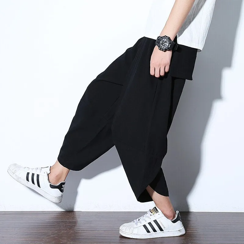 Baggy Cotton Harem Pants Men Summer Japanese Vintage Striped Men Women Hip Hop Plus Size Wide Leg Pants Pantalon