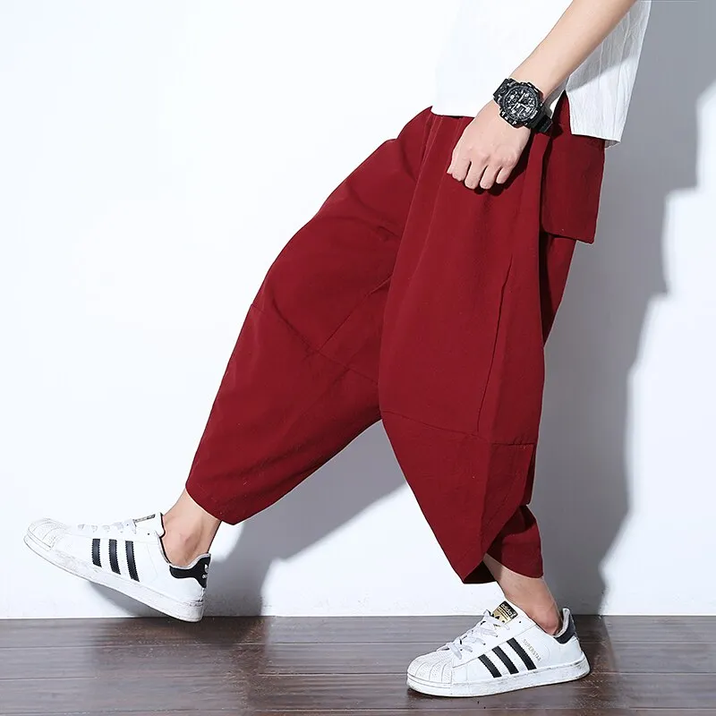 Baggy Cotton Harem Pants Men Summer Japanese Vintage Striped Men Women Hip Hop Plus Size Wide Leg Pants Pantalon