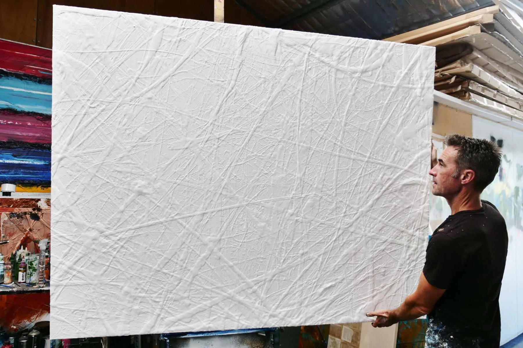 Big White Lines 140cm x 180cm White Textured Abstract Painting (SOLD)