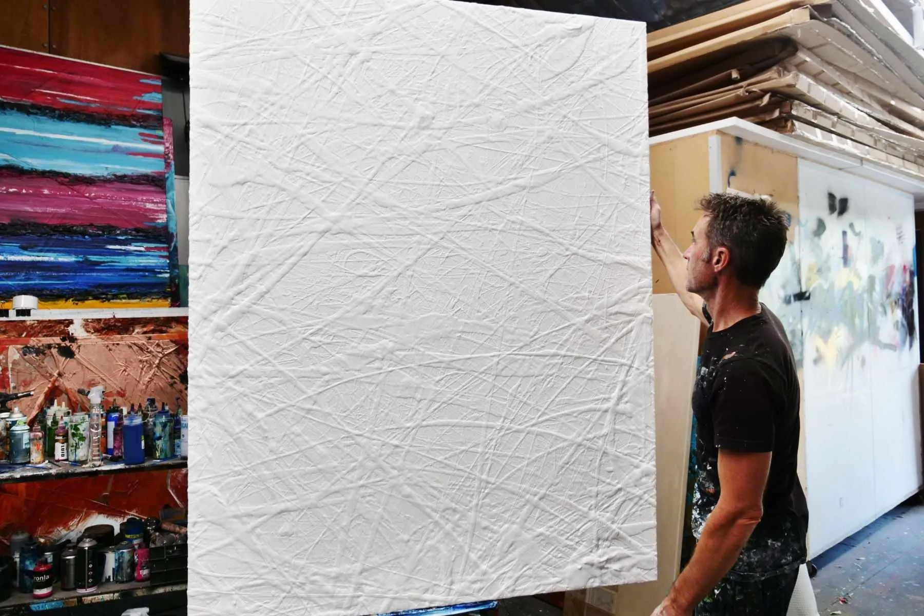Big White Lines 140cm x 180cm White Textured Abstract Painting (SOLD)