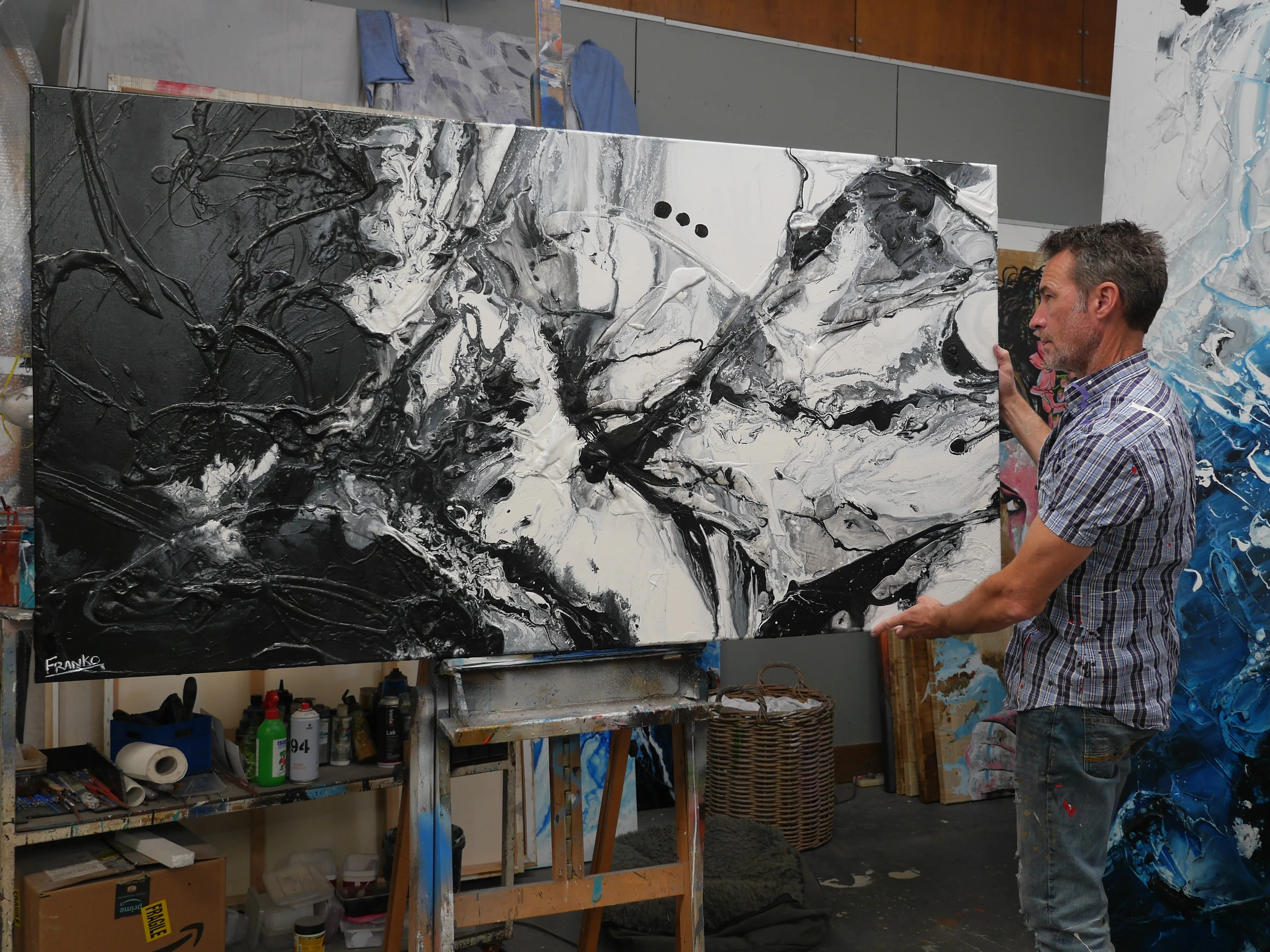 Black Haze 190cm x 100cm Black White Textured Abstract Painting (SOLD)