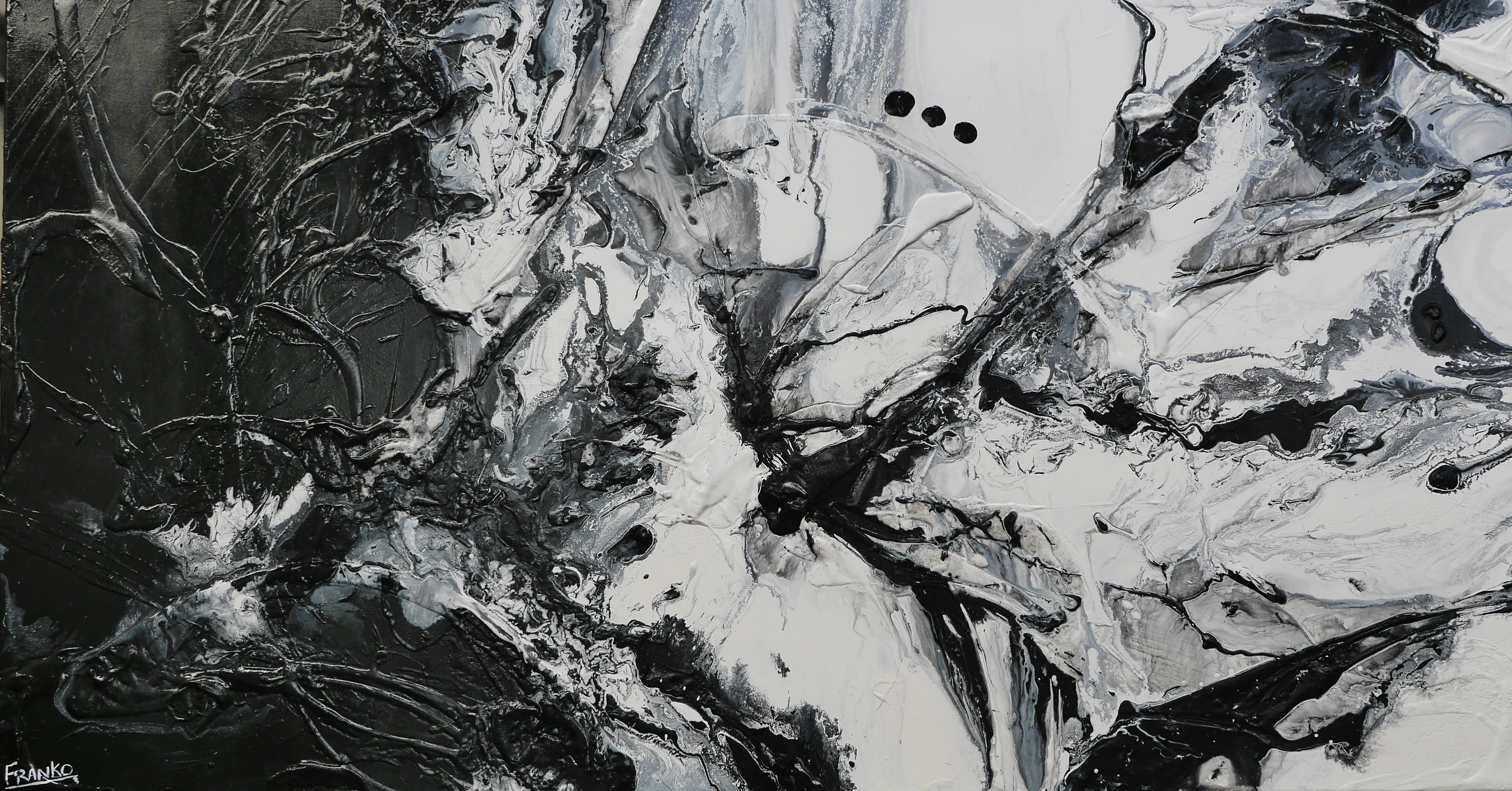 Black Haze 190cm x 100cm Black White Textured Abstract Painting (SOLD)