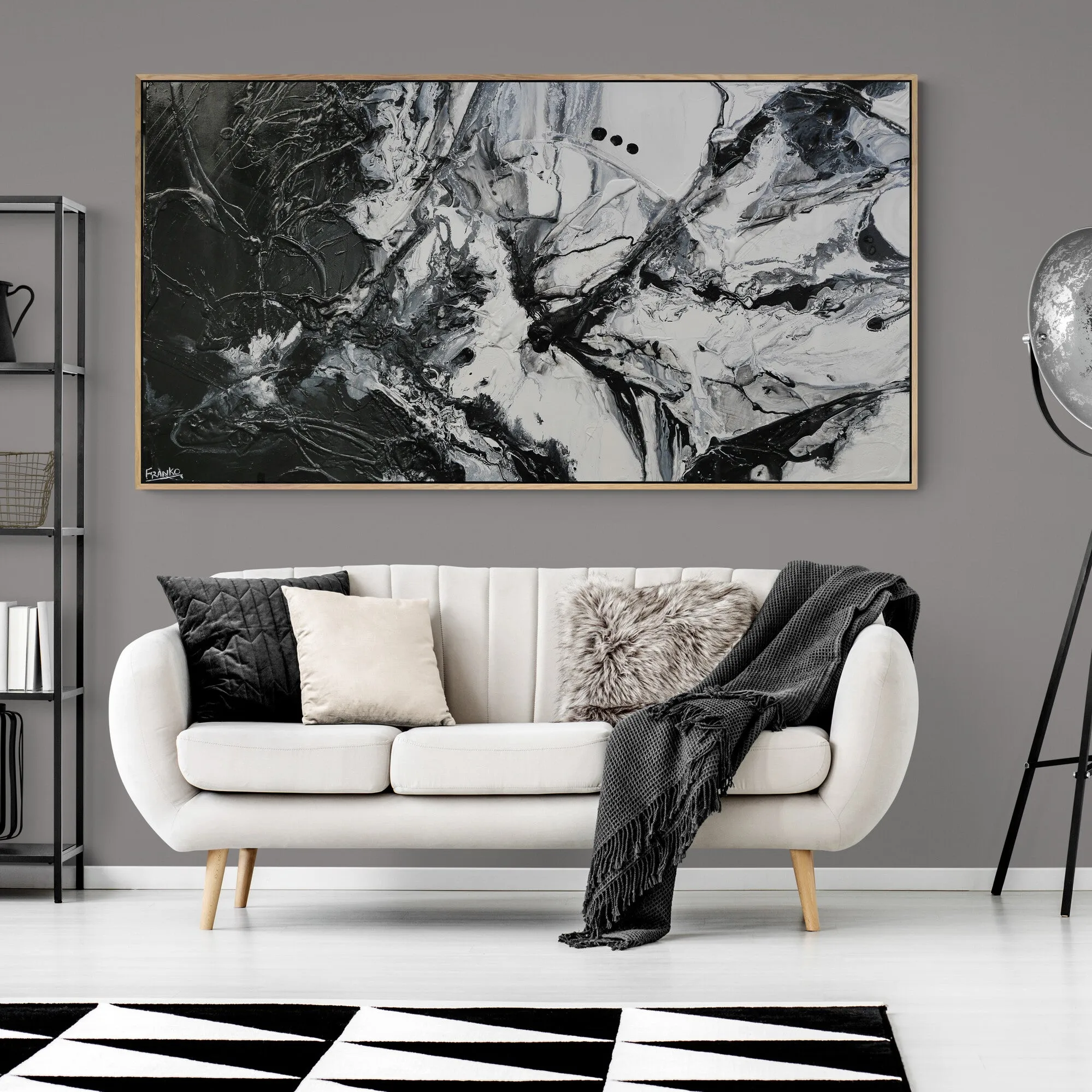 Black Haze 190cm x 100cm Black White Textured Abstract Painting (SOLD)