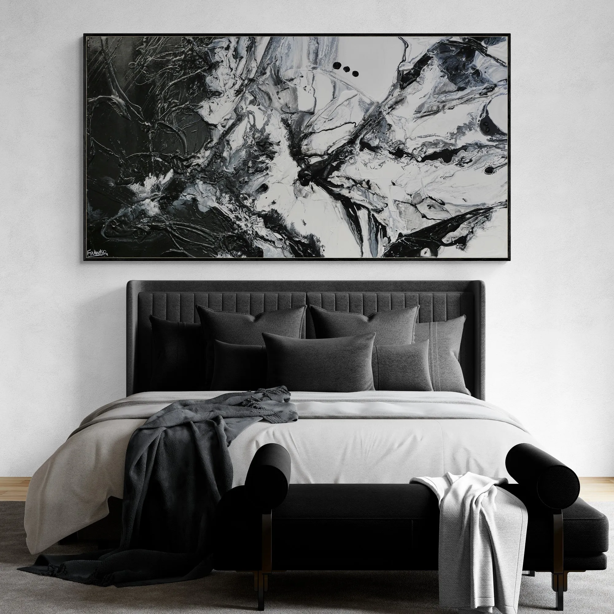 Black Haze 190cm x 100cm Black White Textured Abstract Painting (SOLD)