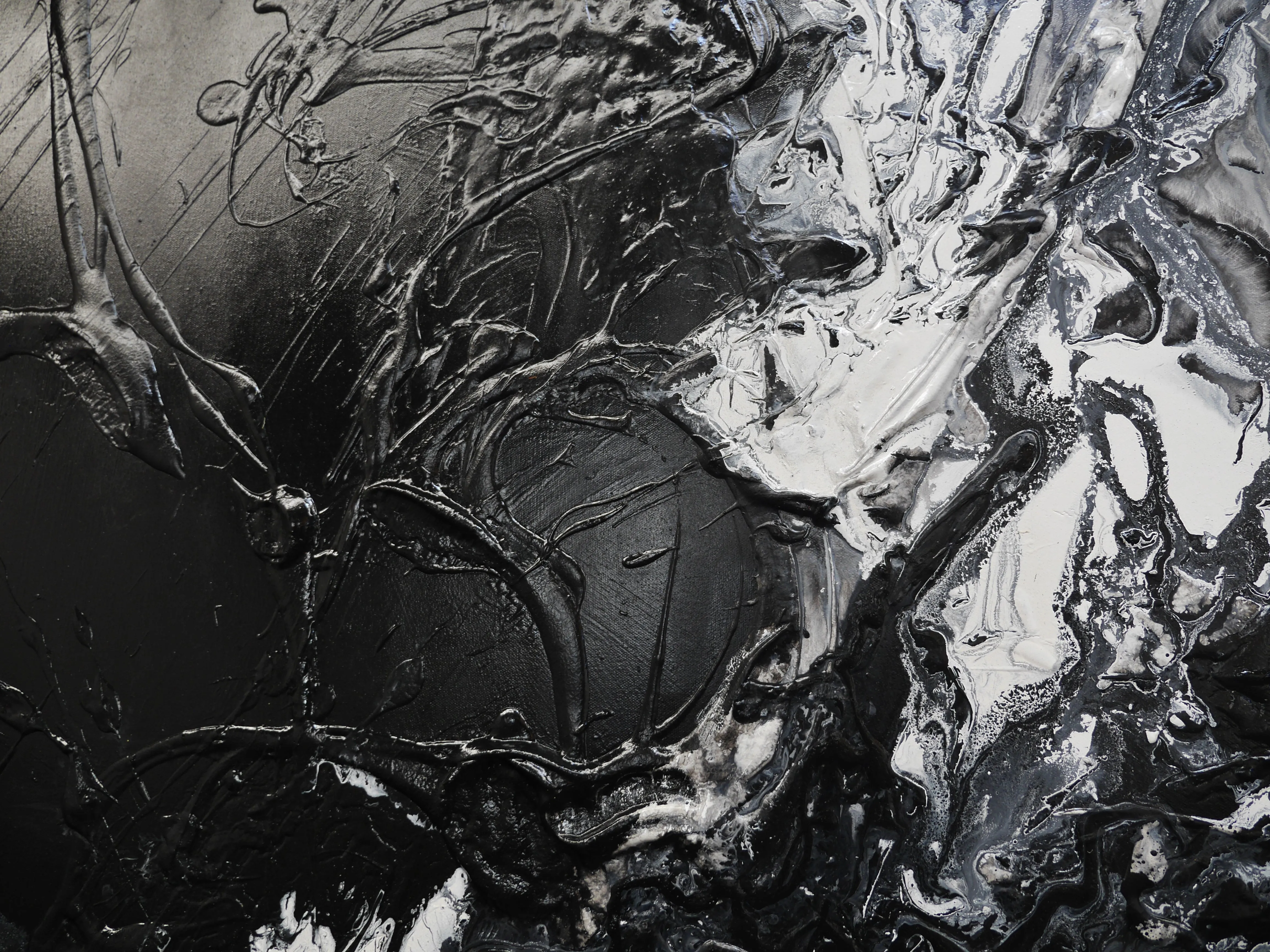 Black Haze 190cm x 100cm Black White Textured Abstract Painting (SOLD)