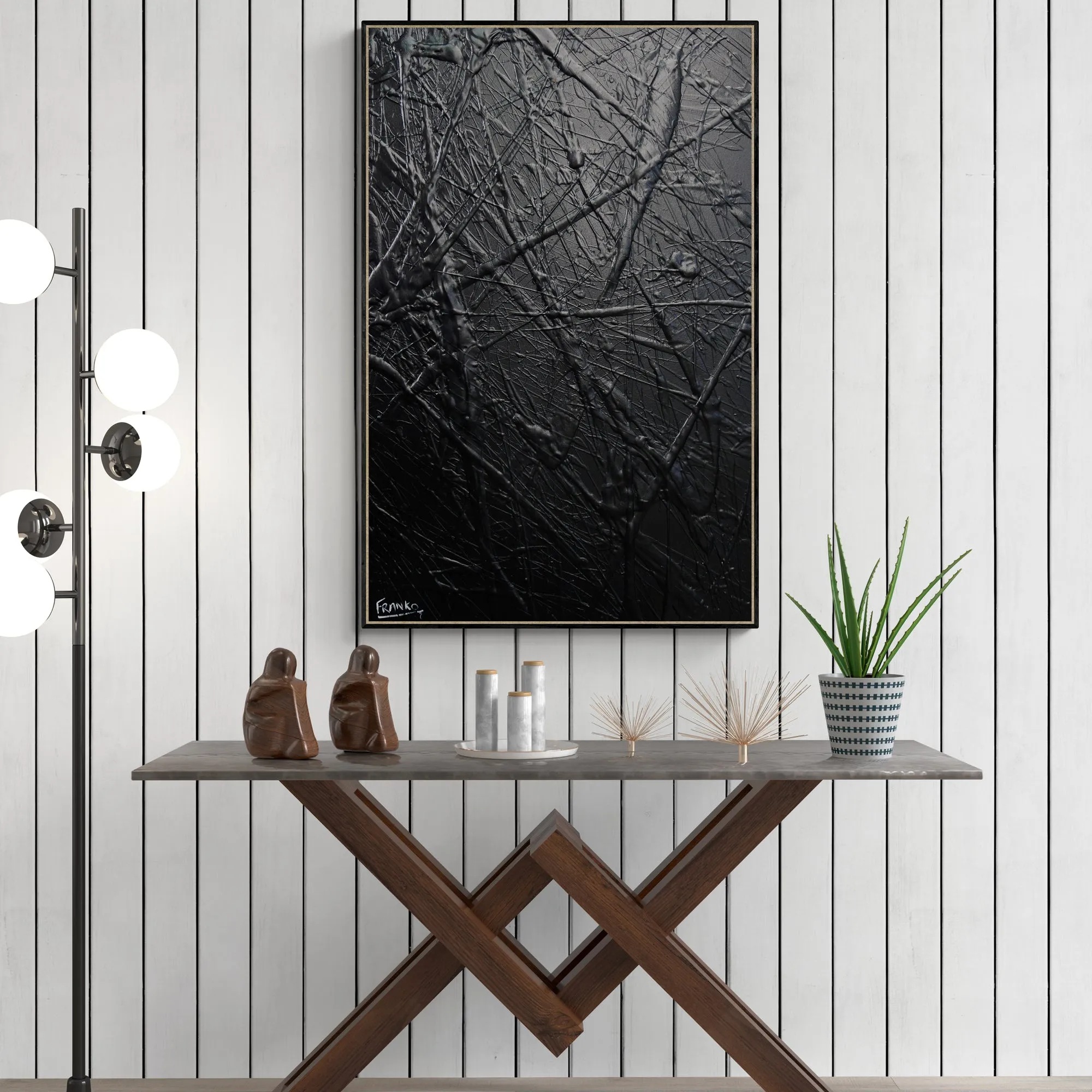 Black Lace 92cm x 60cm Black Textured Abstract Painting (SOLD)