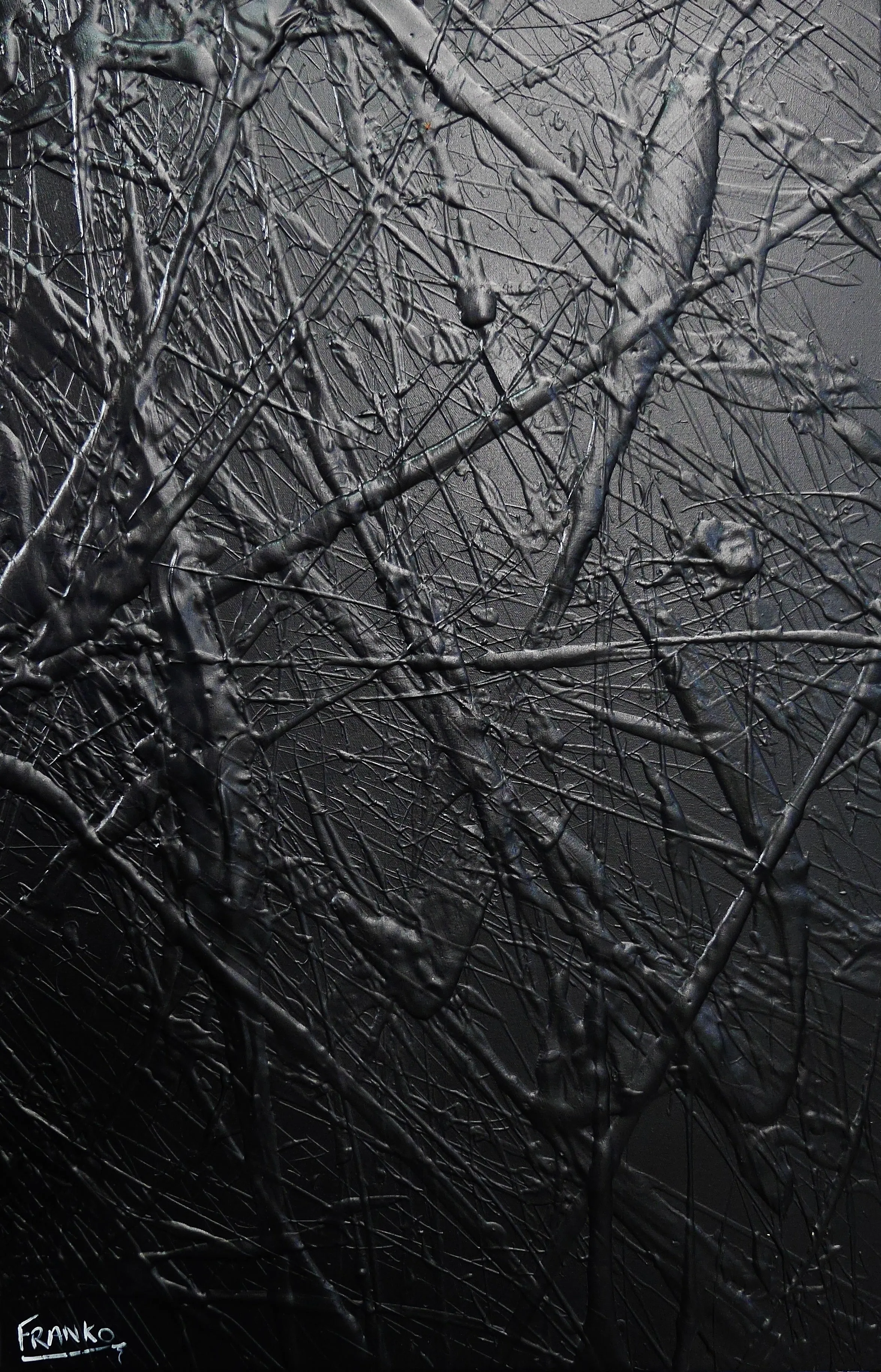 Black Lace 92cm x 60cm Black Textured Abstract Painting (SOLD)