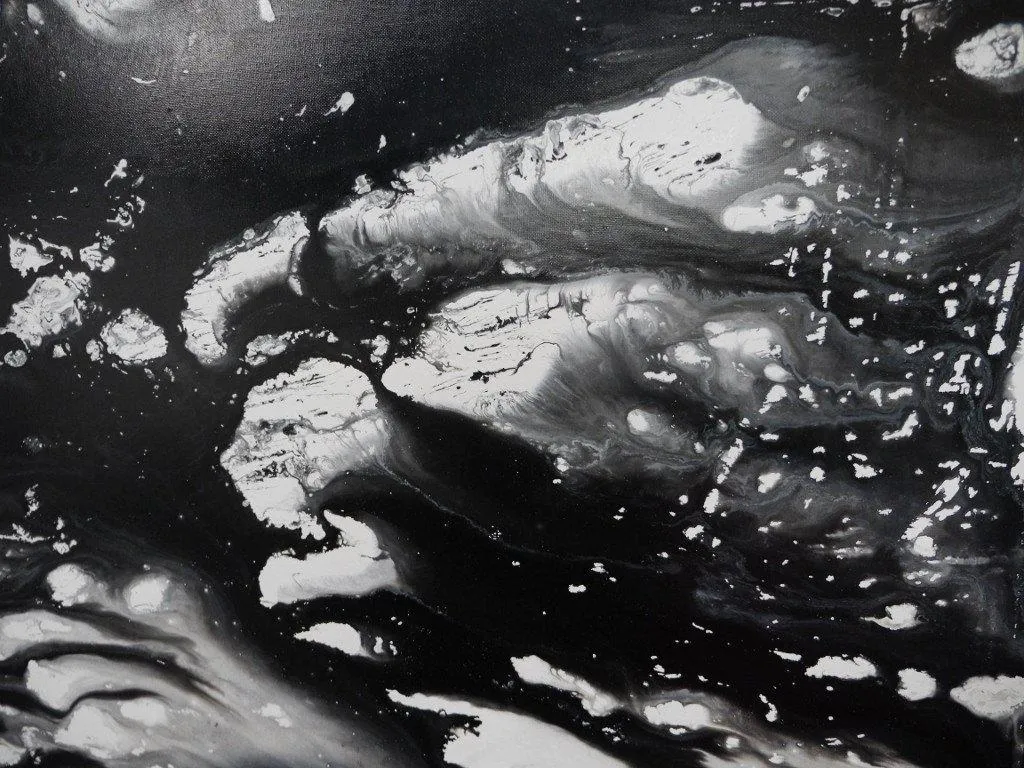 Black Marble 190cm x 100cm Black and White Abstract Painting (SOLD)