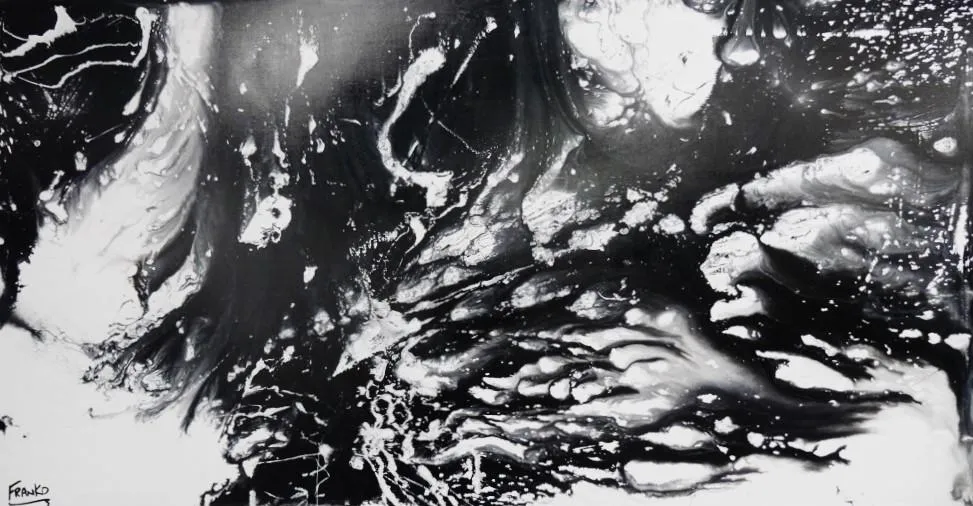 Black Marble 190cm x 100cm Black and White Abstract Painting (SOLD)