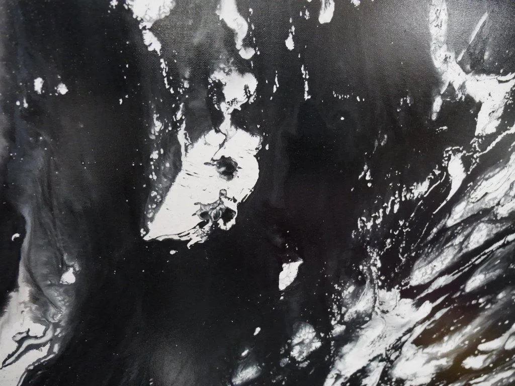 Black Marble 190cm x 100cm Black and White Abstract Painting (SOLD)