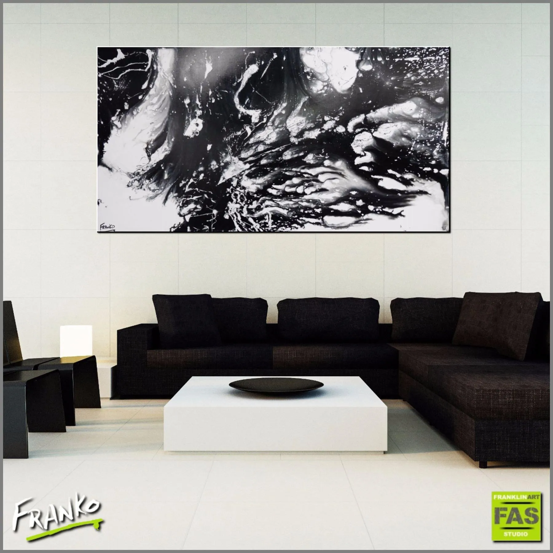 Black Marble 190cm x 100cm Black and White Abstract Painting (SOLD)