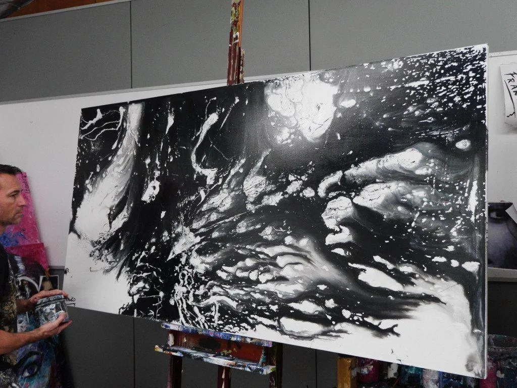 Black Marble 190cm x 100cm Black and White Abstract Painting (SOLD)