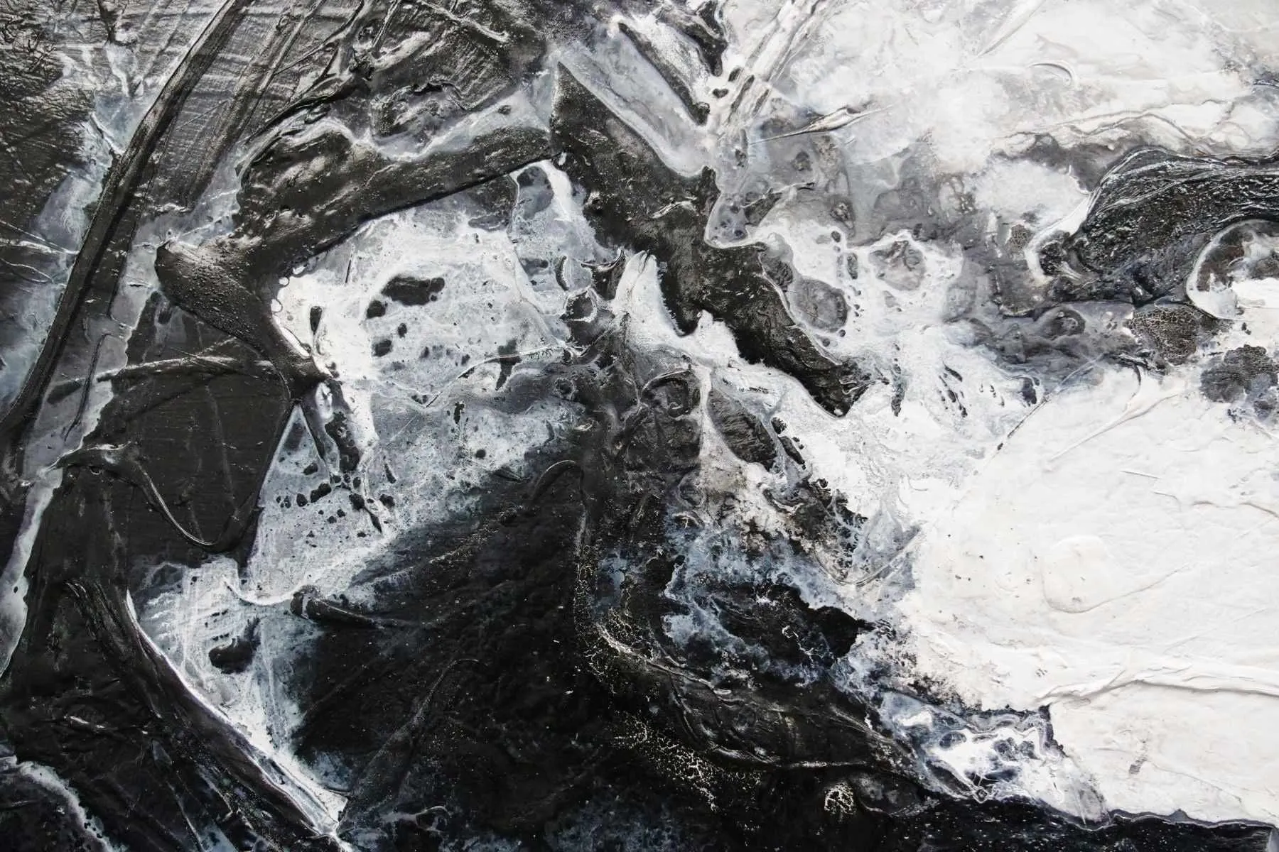 Black Pearl 200cm x 80cm Black White Textured Abstract Painting (SOLD)
