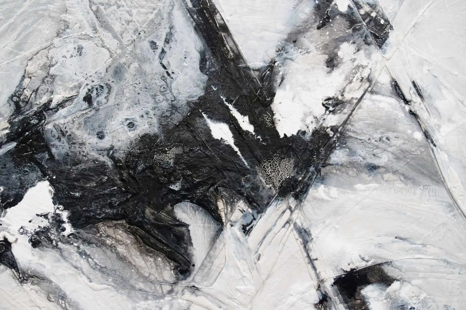 Black Pearl 200cm x 80cm Black White Textured Abstract Painting (SOLD)