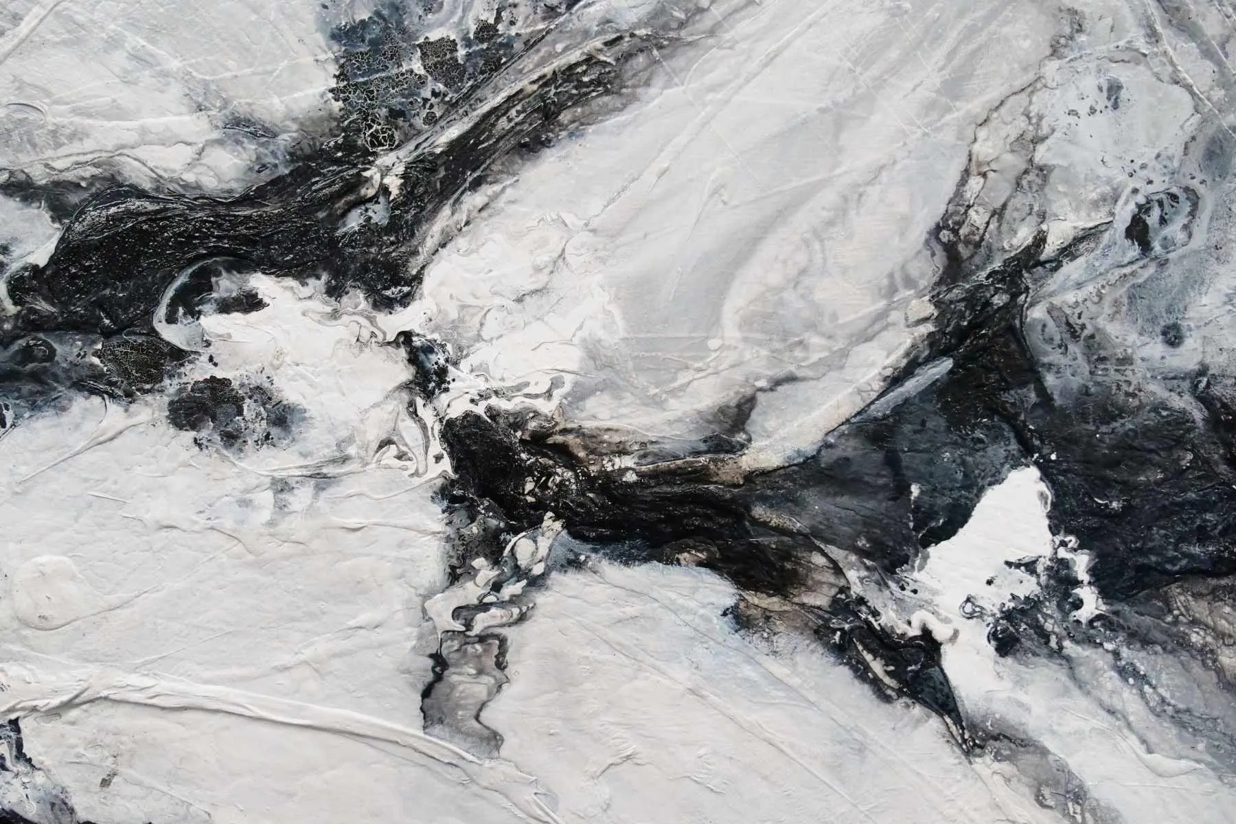 Black Pearl 200cm x 80cm Black White Textured Abstract Painting (SOLD)