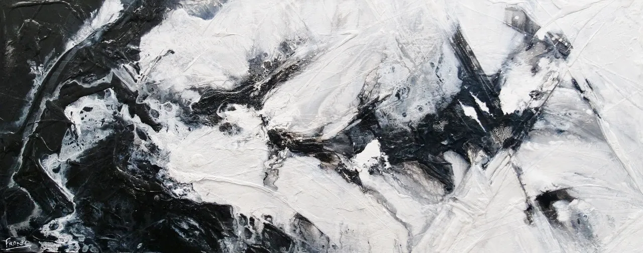 Black Pearl 200cm x 80cm Black White Textured Abstract Painting (SOLD)