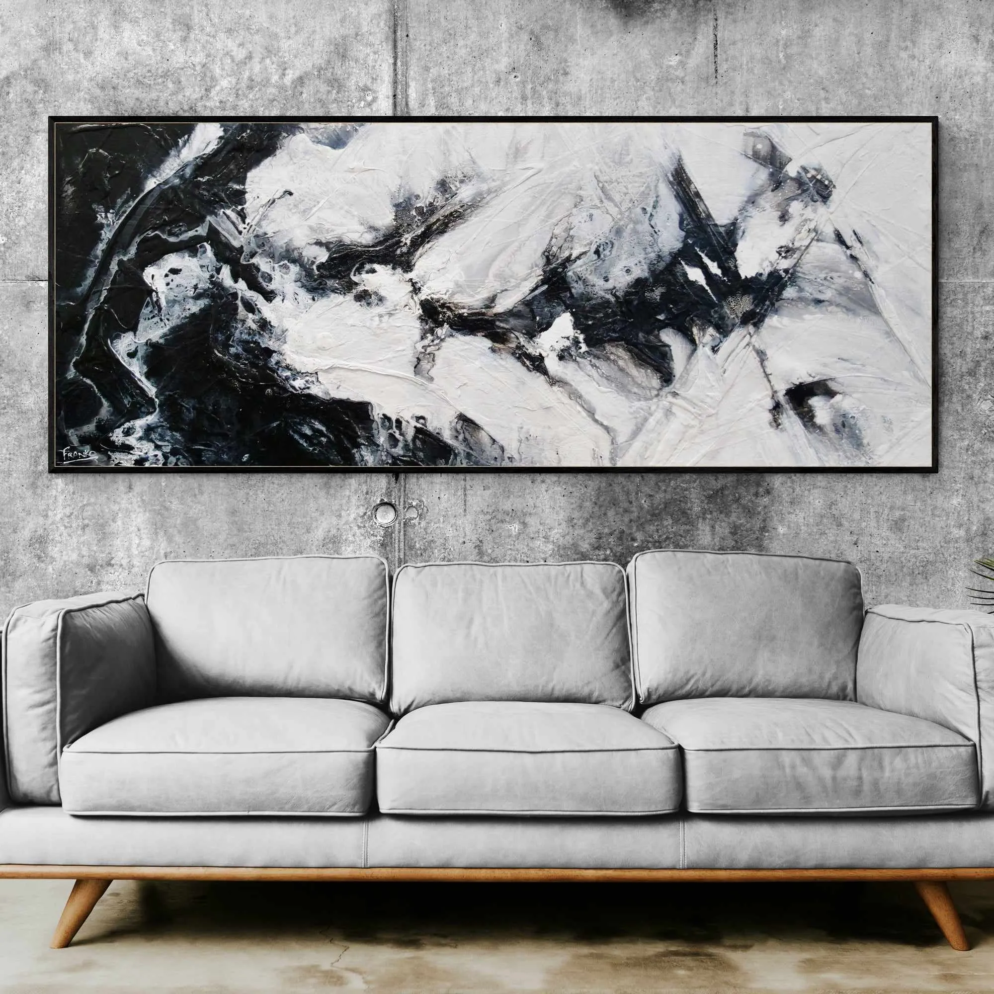 Black Pearl 200cm x 80cm Black White Textured Abstract Painting (SOLD)