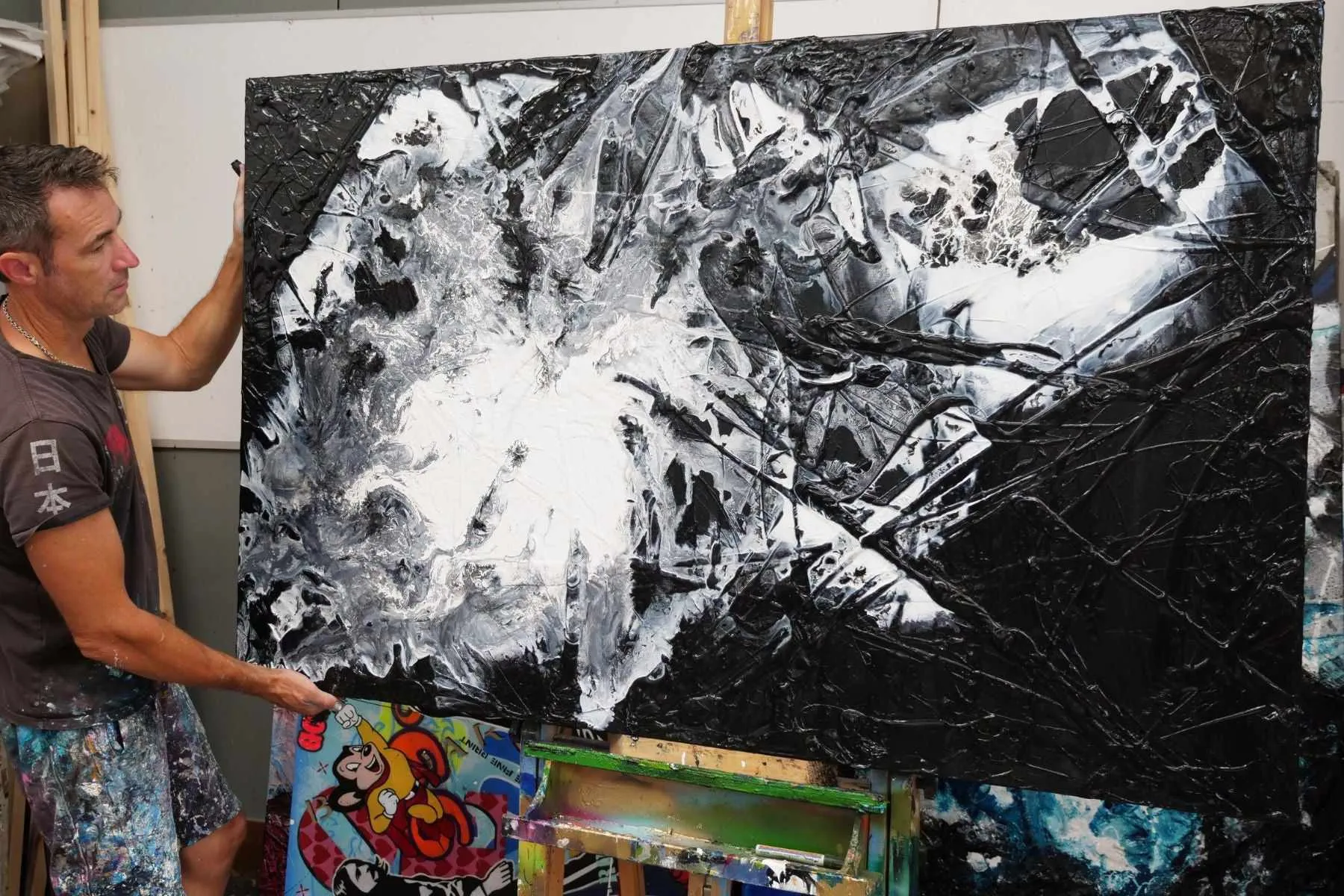 Black Sugar 160cm x 100cm Black White Textured Abstract Painting (SOLD)