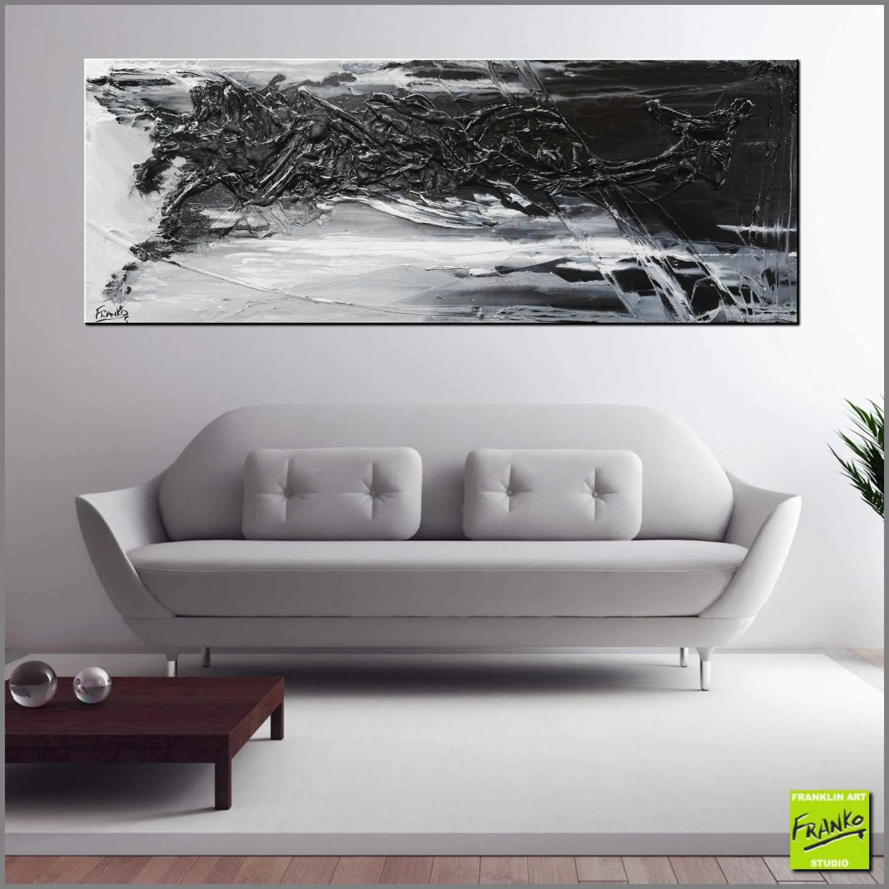 Blackish Grey 160cm x 60cm Black Grey Textured Abstract Painting (SOLD)