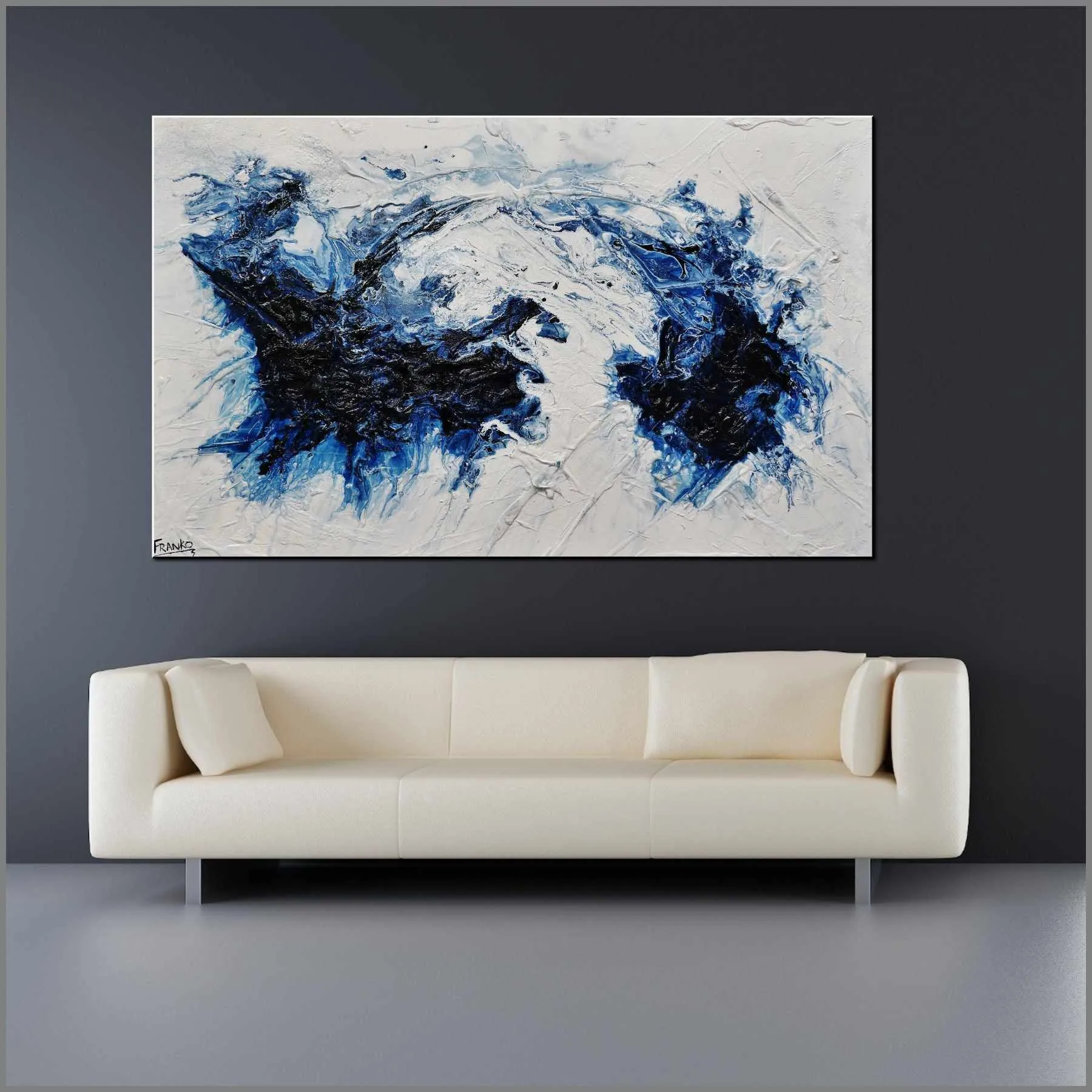 Blue Gemini 160cm x 100cm Blue White Textured Abstract Painting (SOLD)